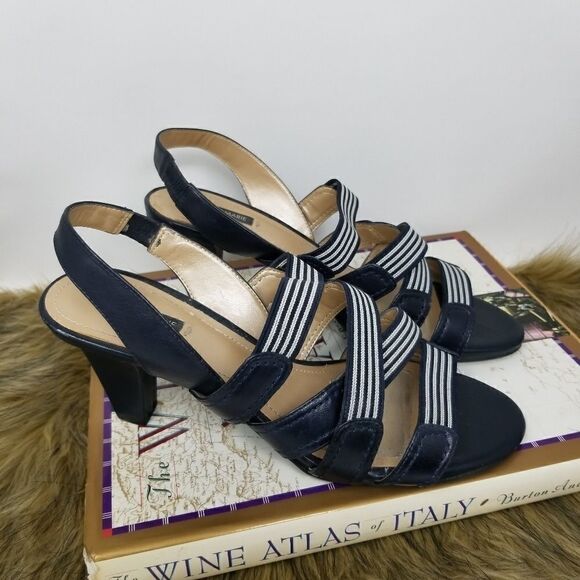 Alex Marie Navy Blue Striped Strappy Sandals. - Picture 2 of 6